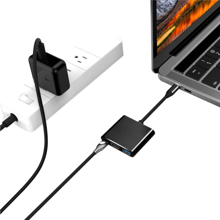 Besiuni Hub USB-C 6 w 1 do Macbooka Pro / Air - USB 3.0 / Type C / HDMI / Ethernet - Hub RJ45 Rozdzielacz transferu danych Srebrny - Copy