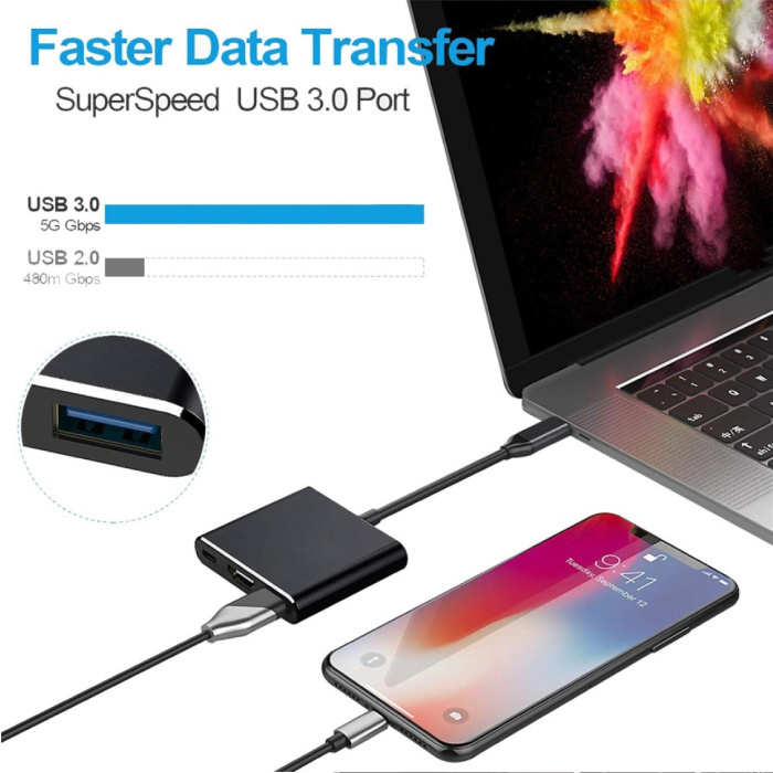 Besiuni Hub USB-C 6 w 1 do Macbooka Pro / Air - USB 3.0 / Type C / HDMI / Ethernet - Hub RJ45 Rozdzielacz transferu danych Srebrny - Copy