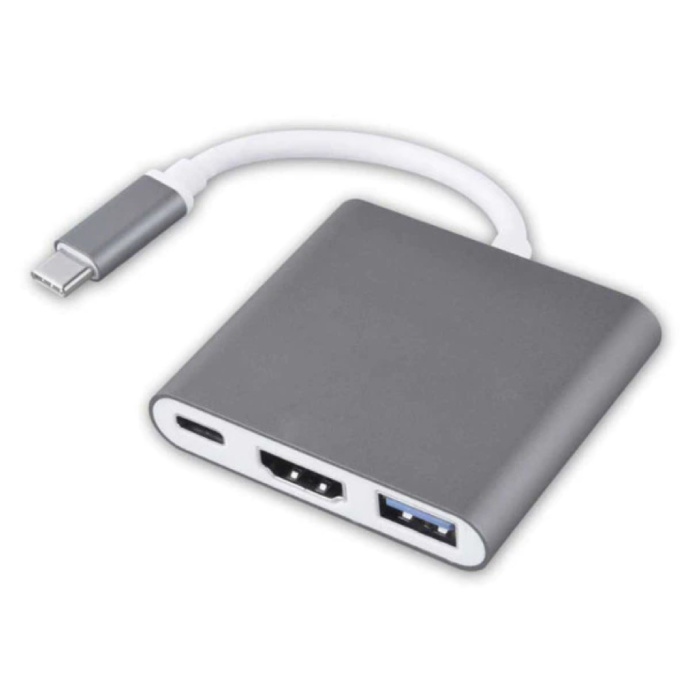 3 in 1 USB-C Hub - Compatible with Macbook Pro / Air - USB 3.0 / Type C PD / HDMI - Data Transfer Power Delivery Splitter Gray