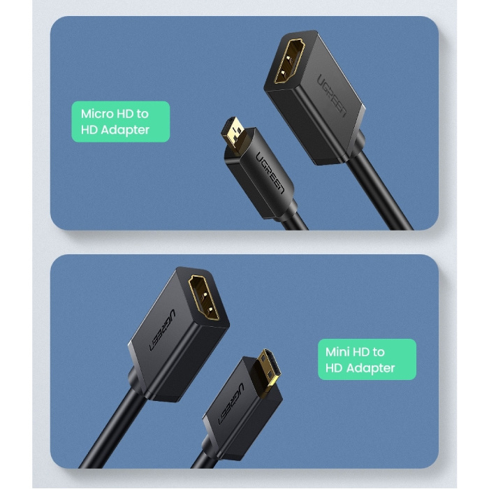 UGREEN Przejściówka Micro-HDMI na HDMI - 4K 60Hz High Speed 22cm Czarny
