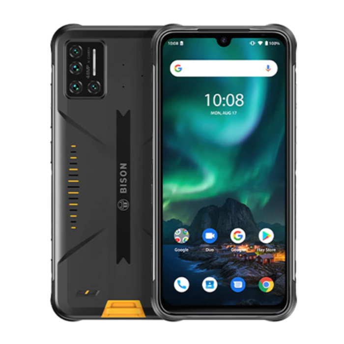 Bison Smartphone Cyber Yellow - Exterior IP69K a prueba de agua - SIM desbloqueada gratis - 6 GB de RAM - 128 GB de almacenamiento - Cámara cuádruple de 48MP - Batería de 5000mAh - Condición nueva - Garantía de 3 años