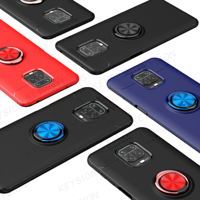Keysion Xiaomi Redmi Note 9 Pro Hoesje met Metalen Ring  - Auto Focus Shockproof Case Cover Cas TPU Rood + Kickstand