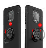 Keysion Xiaomi Poco F2 Pro Hoesje met Metalen Ring  - Auto Focus Shockproof Case Cover Cas TPU Zwart-Rood + Kickstand