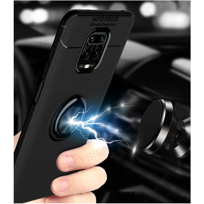 Keysion Coque Xiaomi Redmi Note 9 Pro Max avec anneau en métal - Housse antichoc à mise au point automatique Cas TPU Noir-Rouge + Béquille