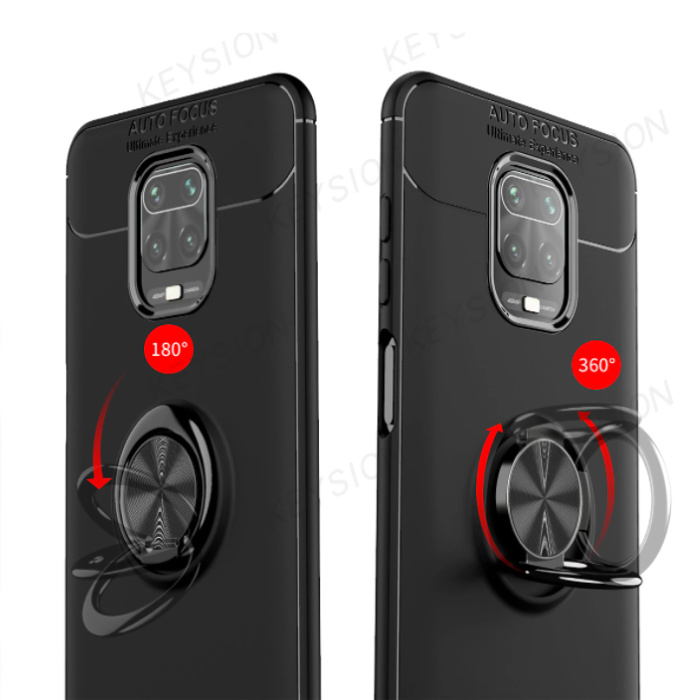 Keysion Custodia Xiaomi Poco F2 Pro con anello in metallo - Custodia antiurto con messa a fuoco automatica Custodia TPU nero-oro + cavalletto