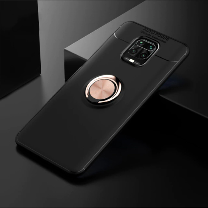 Xiaomi Poco F2 Pro Etui z Metalowym Pierścieniem - Auto Focus Odporny na Wstrząsy Pokrowiec Case TPU Czarno-Złoty + Podpórka