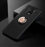 Keysion Etui Xiaomi Mi Note 10 z metalowym pierścieniem - Auto Focus Odporny na wstrząsy pokrowiec Case TPU Czarno-złoty + Podpórka