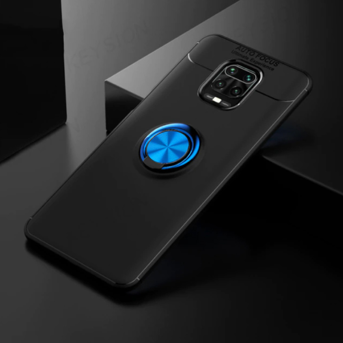 Keysion Custodia Xiaomi Redmi Note 7 con anello in metallo - Custodia antiurto con messa a fuoco automatica Custodia TPU nero-blu + cavalletto