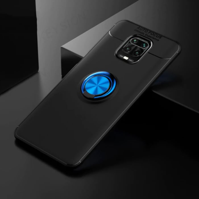 Keysion Custodia Xiaomi Redmi Note 8 con anello in metallo - Custodia antiurto con messa a fuoco automatica Custodia TPU nero-blu + cavalletto