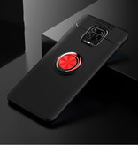 Keysion Coque Xiaomi Redmi Note 7 avec Anneau Métallique - Housse Antichoc Auto Focus Cas TPU Noir-Rouge + Béquille
