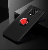 Keysion Xiaomi Redmi Note 8T Hoesje met Metalen Ring  - Auto Focus Shockproof Case Cover Cas TPU Zwart-Rood + Kickstand