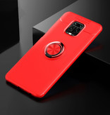 Keysion Xiaomi Redmi Note 9 Hoesje met Metalen Ring  - Auto Focus Shockproof Case Cover Cas TPU Rood + Kickstand