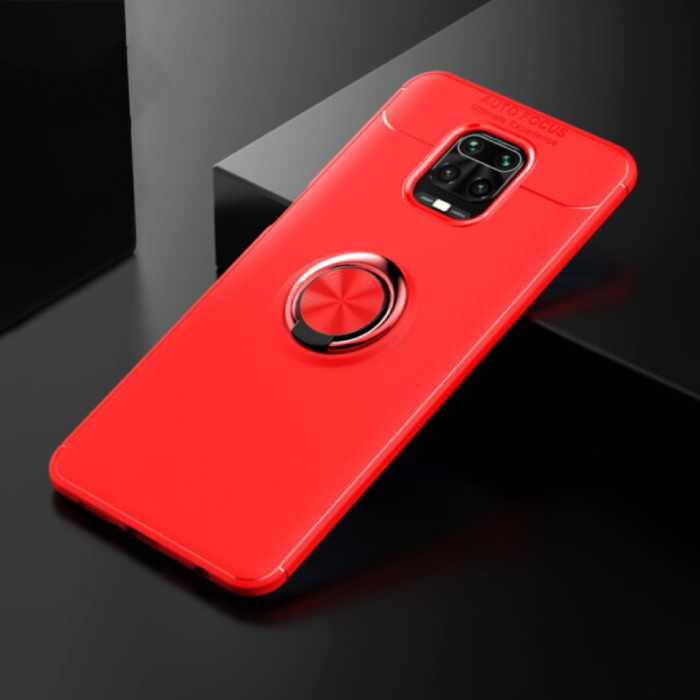 Xiaomi Redmi Note 9 Case with Metal Ring - Auto Focus Shockproof Case Cover Cas TPU Red + Kickstand