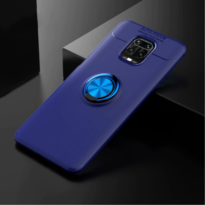 Xiaomi Redmi Note 7 Hoesje met Metalen Ring  - Auto Focus Shockproof Case Cover Cas TPU Blauw + Kickstand