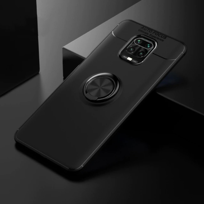 Keysion Coque Xiaomi Mi Note 10 Pro avec anneau en métal - Housse antichoc à mise au point automatique Cas TPU Noir + Béquille