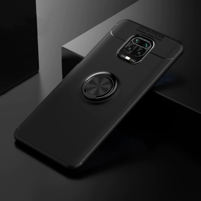 Etui Xiaomi Mi Note 10 z metalowym pierścieniem - Auto Focus Odporny na wstrząsy pokrowiec Case TPU Czarny + Podpórka