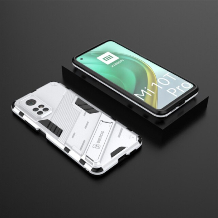 Xiaomi Mi 10T Pro Hoesje met Kickstand - Shockproof Armor Case Cover TPU Wit