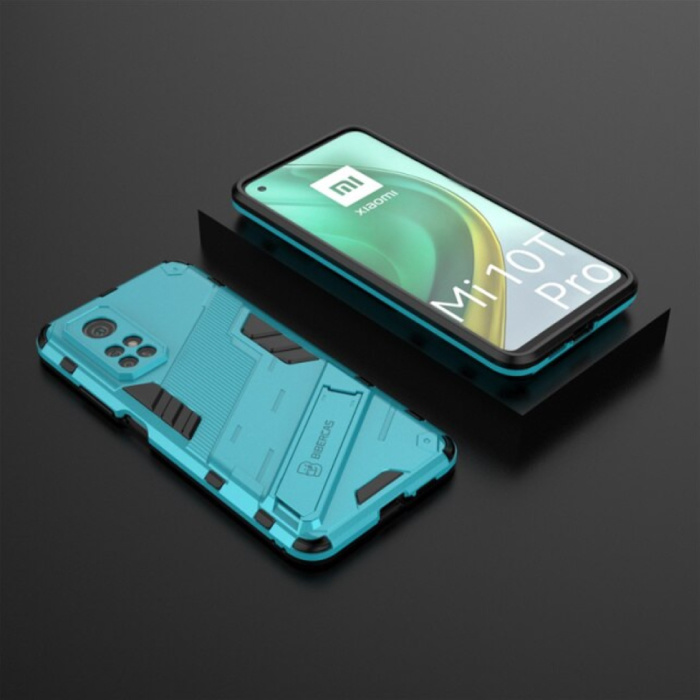 Custodia Xiaomi Mi 10T Pro con cavalletto - Custodia antiurto per armatura TPU blu