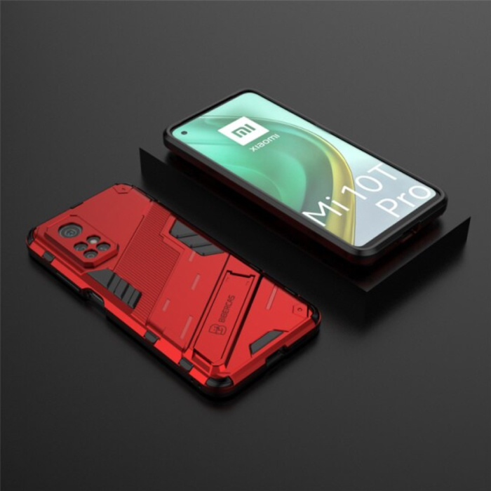 BIBERCAS Coque Xiaomi Mi 10T Pro avec béquille - Coque antichoc Armor TPU Rouge