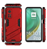 BIBERCAS Coque Xiaomi Mi 10T Pro avec béquille - Housse de protection antichoc avec mise au point automatique TPU Rouge
