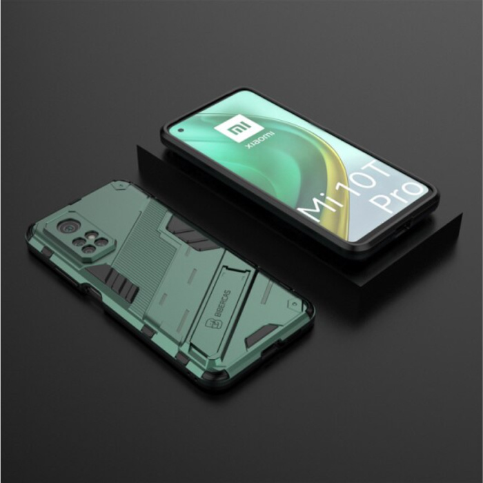 Custodia Xiaomi Mi 10T Pro con cavalletto - Custodia antiurto per armatura TPU verde