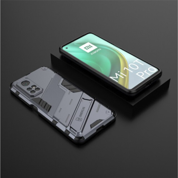 Custodia Xiaomi Mi 10T Pro con cavalletto - Custodia antiurto per armatura TPU grigia