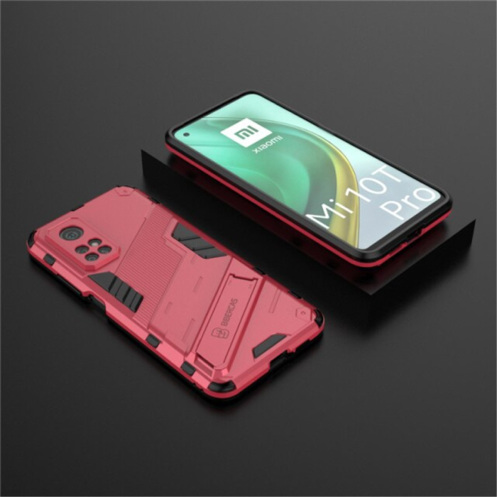 Custodia Xiaomi Mi 10T Pro con cavalletto - Custodia antiurto per armatura TPU rosa