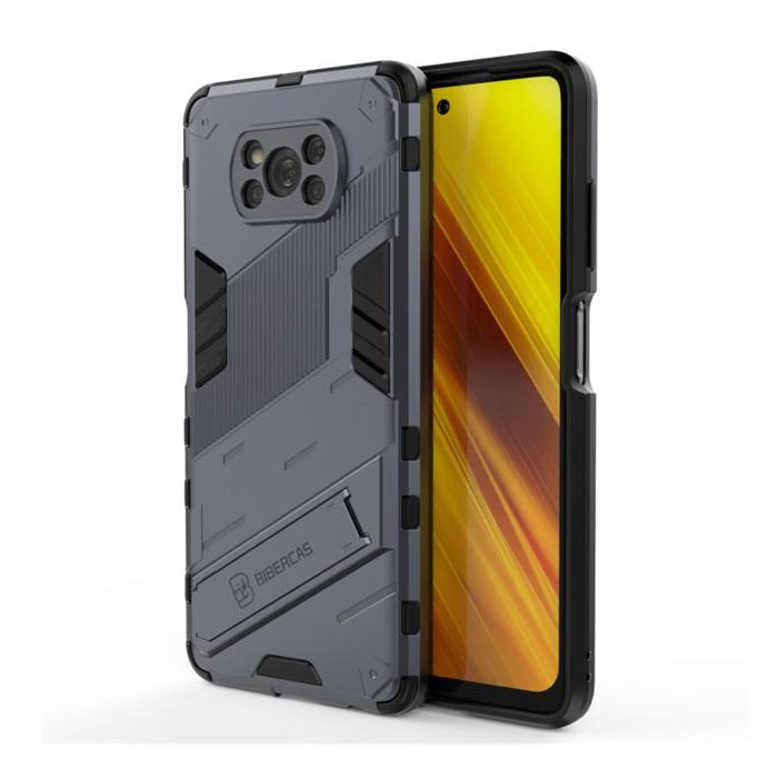 BIBERCAS Custodia Xiaomi Mi 10T con cavalletto - Custodia antiurto per armatura TPU grigia