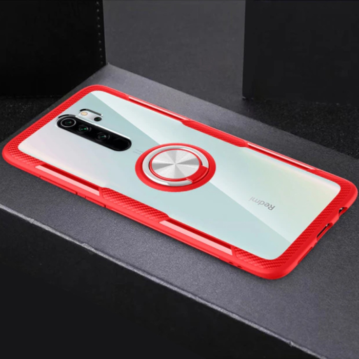 Xiaomi Mi Note 10 Hoesje met Metalen Ring Kickstand - Transparant Shockproof Case Cover PC Rood