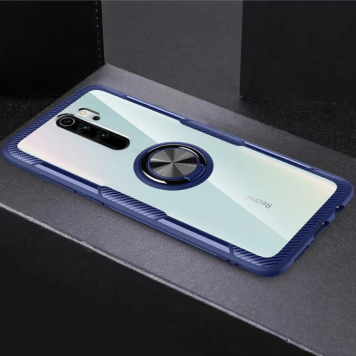 Keysion Xiaomi Redmi Note 9S Hoesje met Metalen Ring Kickstand - Transparant Shockproof Case Cover PC Blauw