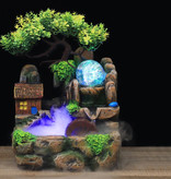 HoDe Molino de agua de jardín Zen de cascada ornamental con nebulizador - Bola de cristal LED Bonsai Árbol Feng Shui Fuente Decoración Adorno