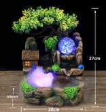 HoDe Ornamental Waterfall Zen Garden Water Mill with Nebulizer - LED Crystal Ball Bonsai Tree Feng Shui Fountain Decor Ornament