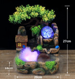 HoDe Ozdobny wodospad Zen Garden Młyn wodny z nebulizatorem-LED Crystal Ball Drzewo Bonsai Feng Shui Fontanna Ozdoba dekoracyjna