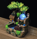 HoDe Molino de agua de jardín Zen de cascada ornamental con nebulizador - Bola de cristal LED Bonsai Árbol Feng Shui Fuente Decoración Adorno