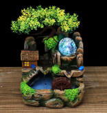 HoDe Molino de agua de jardín Zen de cascada ornamental con nebulizador - Bola de cristal LED Bonsai Árbol Feng Shui Fuente Decoración Adorno