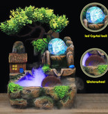 HoDe Molino de agua de jardín Zen de cascada ornamental con nebulizador - Bola de cristal LED Bonsai Árbol Feng Shui Fuente Decoración Adorno