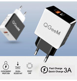 QGeeM Caricabatterie a spina Quick Charge 3.0 - Adattatore per caricabatterie da parete a ricarica rapida 18W/3A Bianco