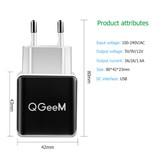 QGeeM Cargador de enchufe Quick Charge 3.0 - Adaptador de cargador de pared de carga rápida 18W / 3A Blanco