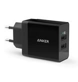 ANKER Cargador de enchufe de 24 W - Cargador de pared PowerIQ Cargador doméstico de CA Adaptador de cargador de pared Negro