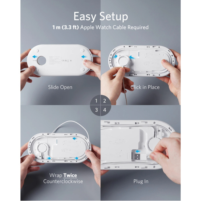 ANKER Cargador inalámbrico 2 en 1 Powerwave + para Apple iPhone / iWatch / AirPods - Cargador universal Qi de carga rápida con almohadilla de carga inalámbrica de 10 W, color blanco