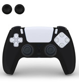 TECTINTER Rutschfeste Hülle / Skin für PlayStation 5 Controller mit Joystick-Kappen - Rubber Grip Cover PS5 - Schwarz