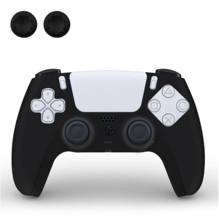 Non-Slip Cover / Skin for PlayStation 5 Controller with Joystick Caps - Rubber Grip Cover PS5 - Black