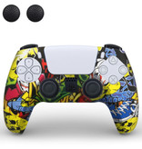 TECTINTER Anti-Slip Cover / Skin for PlayStation 5 Controller with Joystick Caps - Rubber Grip Cover PS5 - Graffiti