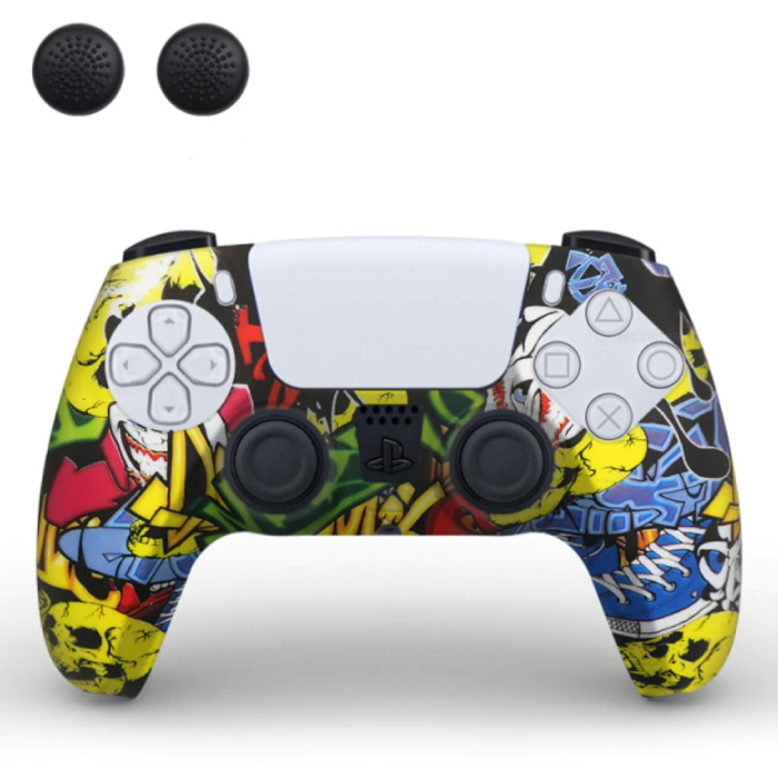 Cubierta / piel antideslizante para el controlador PlayStation 5 con tapas de joystick - Cubierta de agarre de goma PS5 - Graffiti