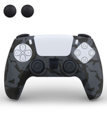 TECTINTER Rutschfeste Hülle / Skin für PlayStation 5 Controller mit Joystick-Kappen - Rubber Grip Cover PS5 - Black Camo