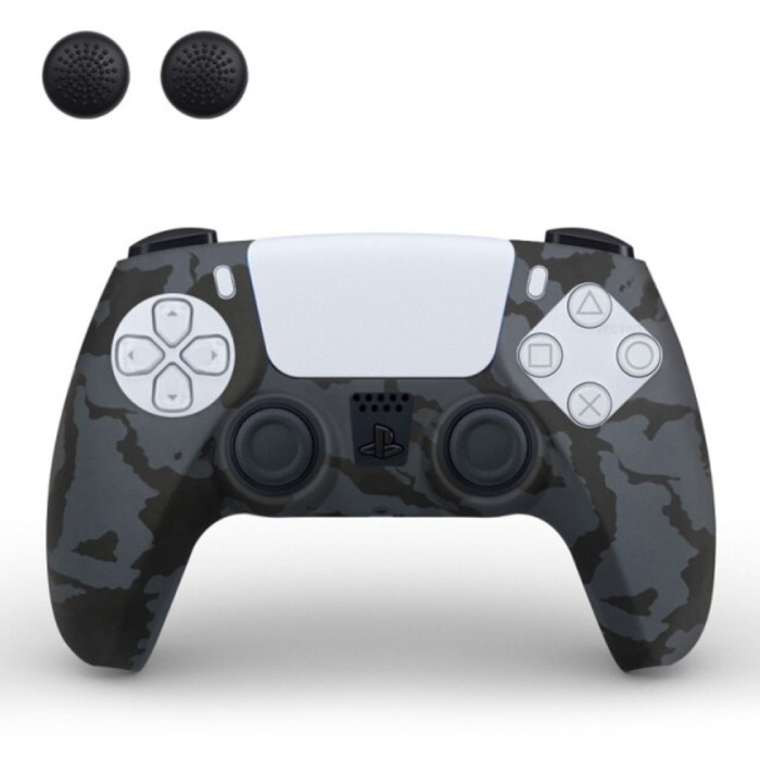 Cubierta / piel antideslizante para el controlador PlayStation 5 con tapas de joystick - Cubierta de agarre de goma PS5 - Camuflaje negro