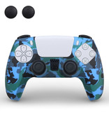 TECTINTER Antislip Hoes / Skin voor PlayStation 5 Controller met Joystick Caps - Rubber Grip Cover PS5 - Blauw Camo