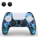 TECTINTER Cubierta / piel antideslizante para el controlador PlayStation 5 con tapas de joystick - Cubierta de agarre de goma PS5 - Camuflaje azul