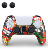 TECTINTER Rutschfeste Hülle / Skin für PlayStation 5 Controller mit Joystick-Kappen - Rubber Grip Cover PS5 - Skate