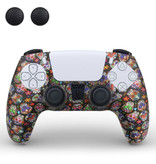 TECTINTER Non-Slip Cover / Skin for PlayStation 5 Controller with Joystick Caps - Rubber Grip Cover PS5 - Flowers